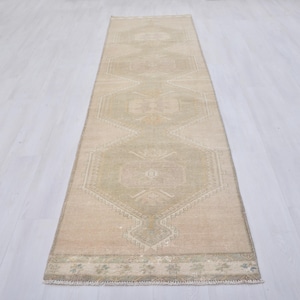 3x11 Rug,Runner Rug,3x11 Turkish Rug,3x11 Oushak Runner,3x11 Kitchen Rug,Wool Rug,3x11 Anatolian Runner,Hallway Rug,Entry Rug,Beige,Brown