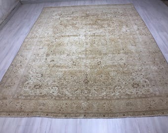 10x13,Vintage Turkish Rug,Neutral Oversize Rug,10x13 Rug,Handwoven Rug,10x13 Anatolian Rug,Oversize Turkish Rug,10x13 Area Rug,Oushak Rug