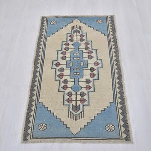 Small Vintage Turkish Rug: Handwoven Wool Bath Mat (2 x 3.5 ft)