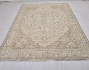 8x11 Vintage Handmade Turkish Oushak Rug, Wool Cotton Anatolian Carpet