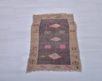 Vintage Turkish Wool Door Mat Rug: Small Oushak Accent Rug