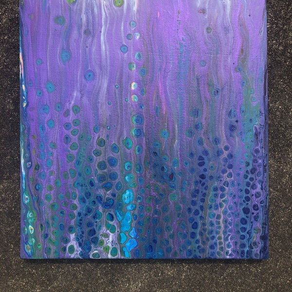 14x11 Purple/White/Pink/Blue/Green Fluid Art On Wood Board Canvas, Dragon Waterfall Abstract Wall Art, Acrylic Painting Under 50, Unique Art
