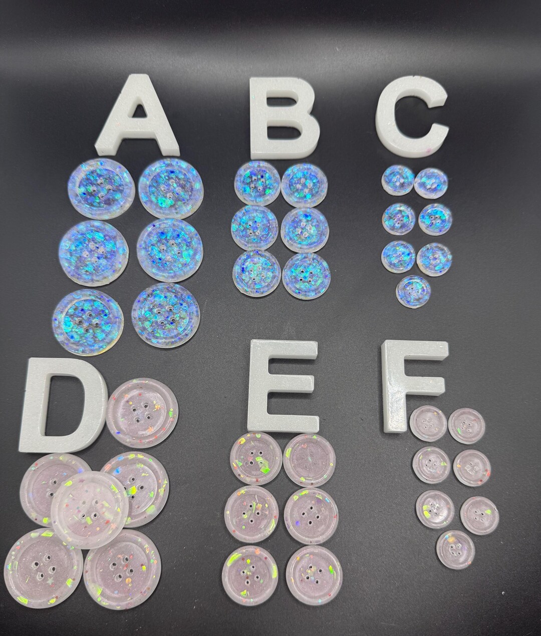 Subtle Filled Buttons Handmade Resin 30/22/16mm Buttons, Sets of 6/7 Glitter Filled Buttons ...