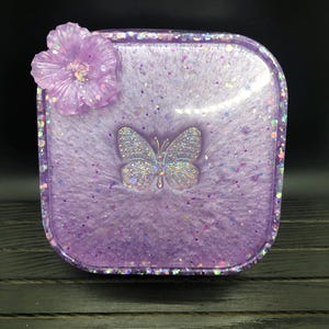 5x5 Inch Square Lavender Butterfly Trinket Box, Purple Butterfly Trinket Box, Unique Lavender Trinket Box Under 25
