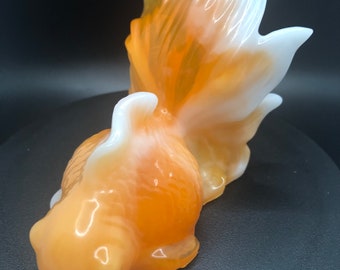 Fancy Tailed Goldfish, Handmade Resin Gold And White Fancy Tailed Goldfish Figurine, Unique Goldfish Figurine, Goldfish Collectable