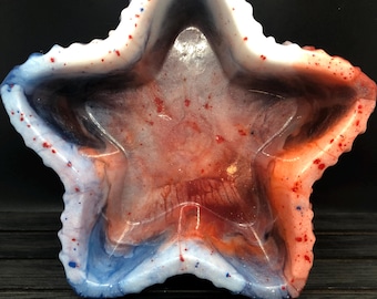 Red/White/Blue Star Shaped Bowl, Star Trinket Bowl, Small Star Shaped Bowl For Plants, Decor, Jewelry, One Of A Kind Red White & Blue Star