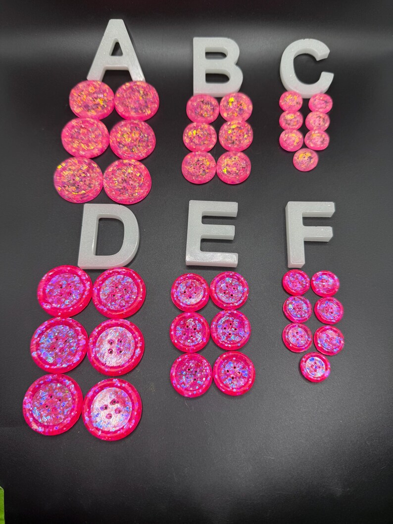 Subtle Filled Buttons Handmade Resin 30/22/16mm Pink Buttons, Sets of 6/7 Glitter Filled ...