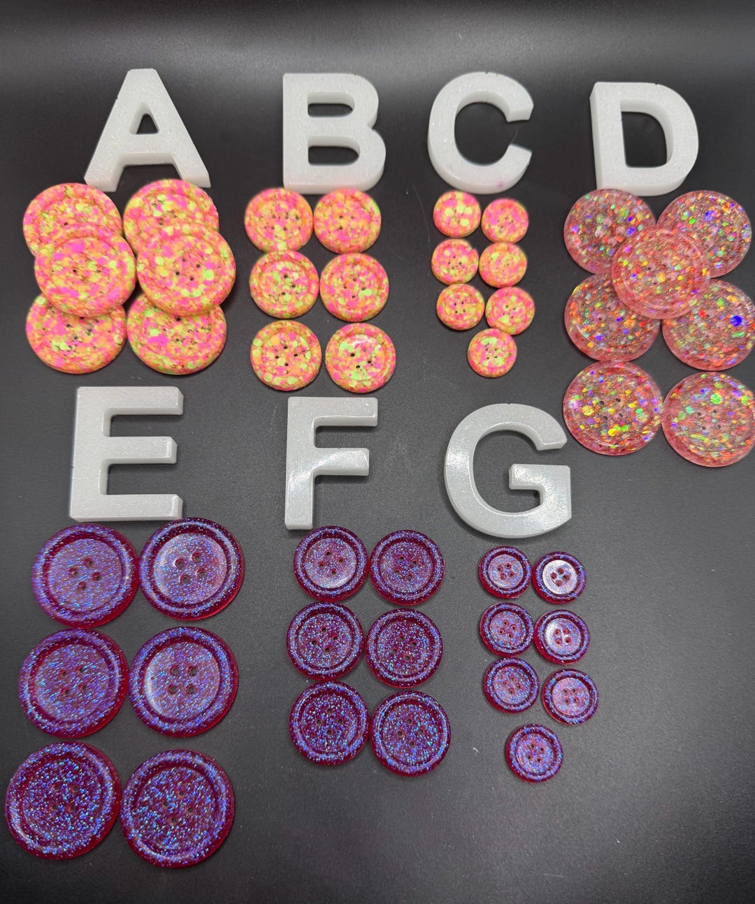 Subtle Filled Buttons Handmade Resin 30/22/16mm Buttons, Sets of 6/7 Glitter Filled Buttons ...