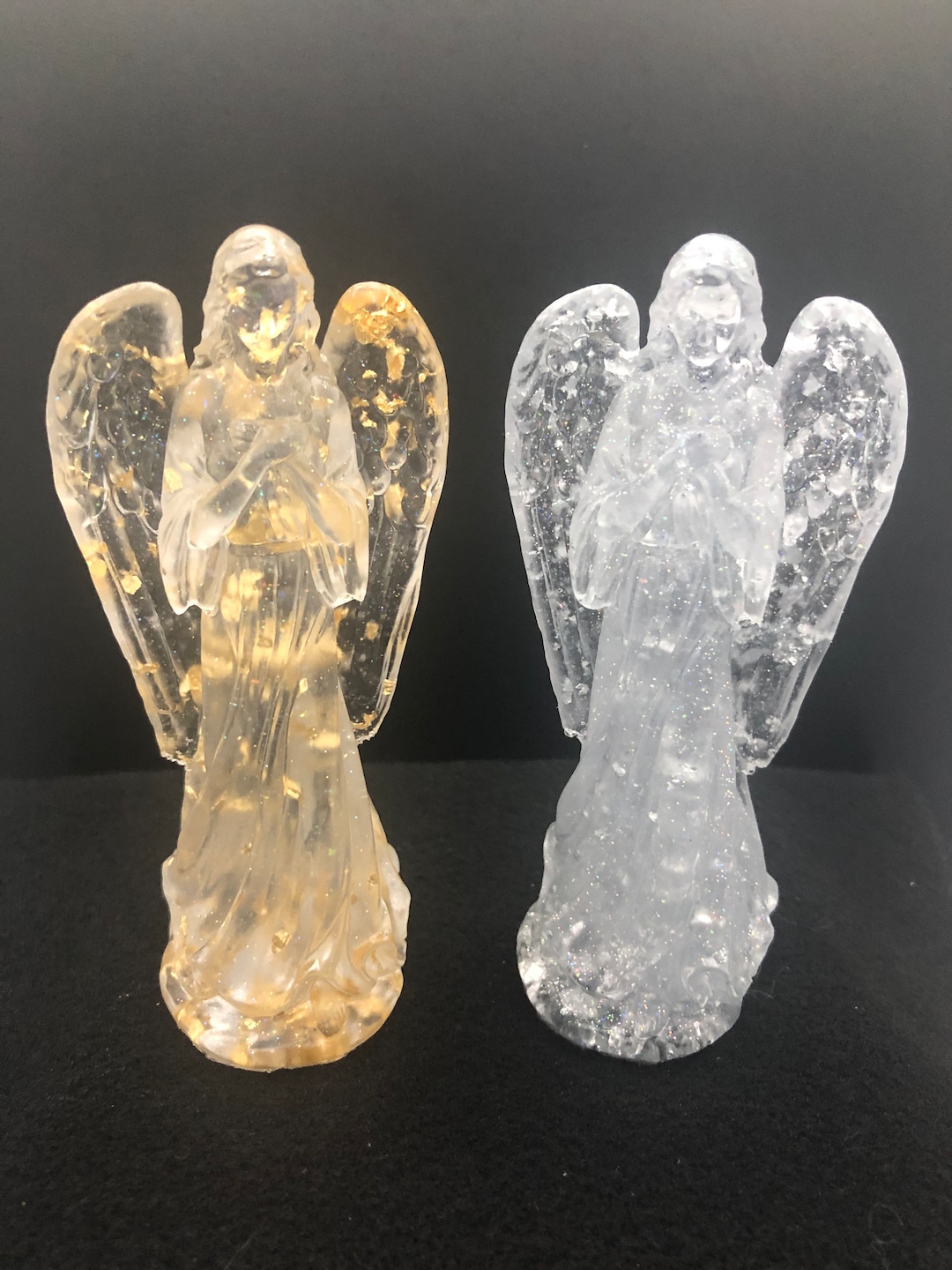 Handmade Resin Gold or Silver Praying Angel Figurine, Gold Foil or Silver Foil Angel, Christian ...