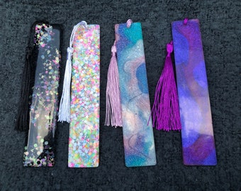 Set of 4 Colorful Bookmarks, Black/Neon Bookmark, Bright Butterfly Glitter Bookmark, Pink/Blue/Teal/Purple Bookmark, Blue/Purple Bookmark