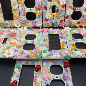 Unique Flower/Bee Single Switch Plate Cover, Unique Flower/Ladybug Single Switch Plate Cover, Mini Iridescent Butterfly Single Cover,