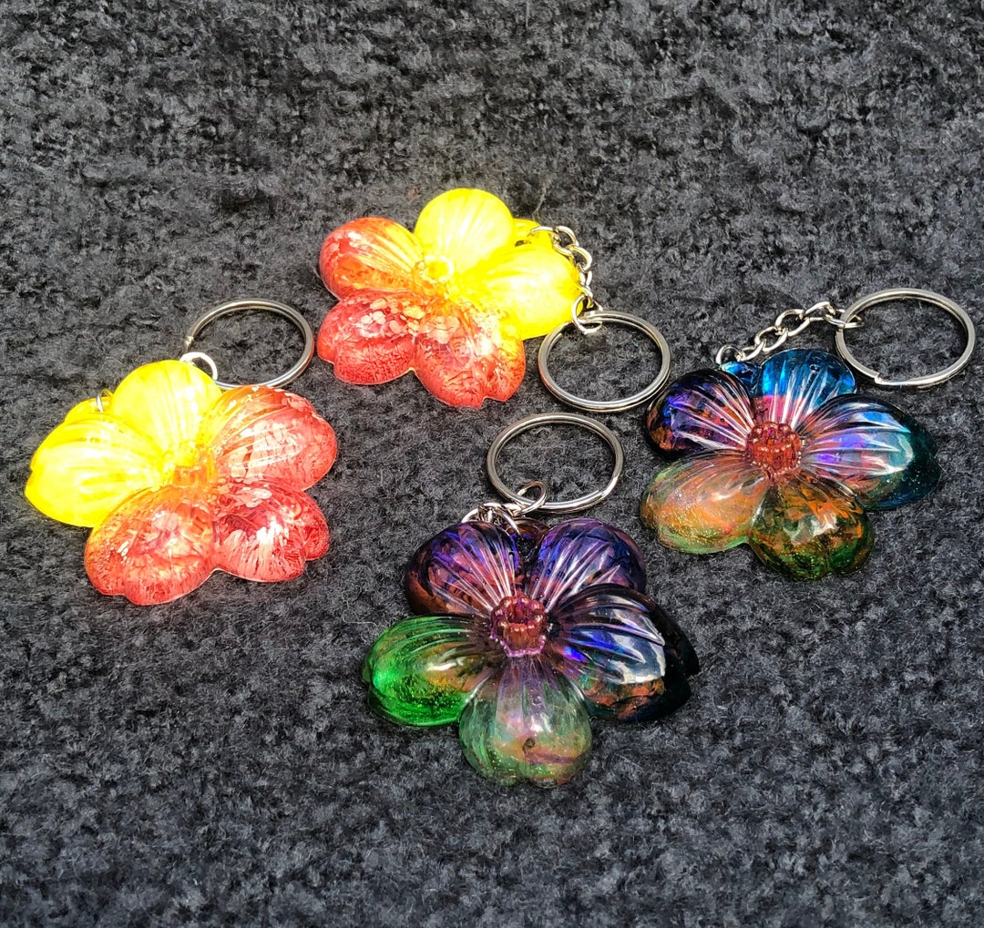 Dogwood Flower Keychains, Flame Colored Dogwood Blossom Keychain, Dark ...