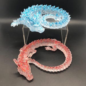 Blue/Silver &#39;Crystal&#39; Sleeping Dragon, Red/Gold &#39;Crystal&#39; Sleeping Dragon, Dragon Figurines, Unique Sleeping Dragons Under 25