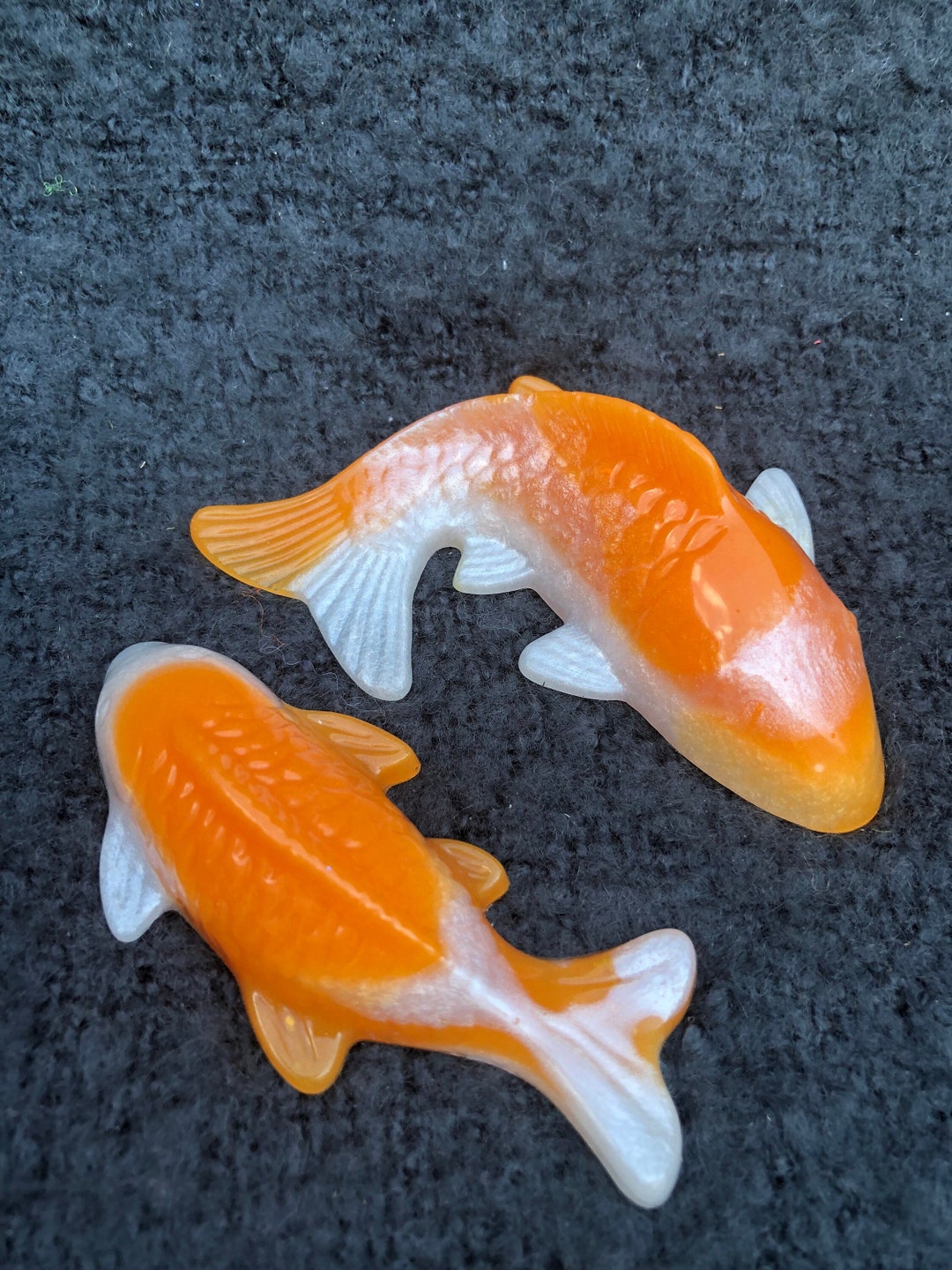 2 Goldfish Colored Fish, Orange & White Fish, Pair of Goldfishlike Carp, Unique Figurine for
