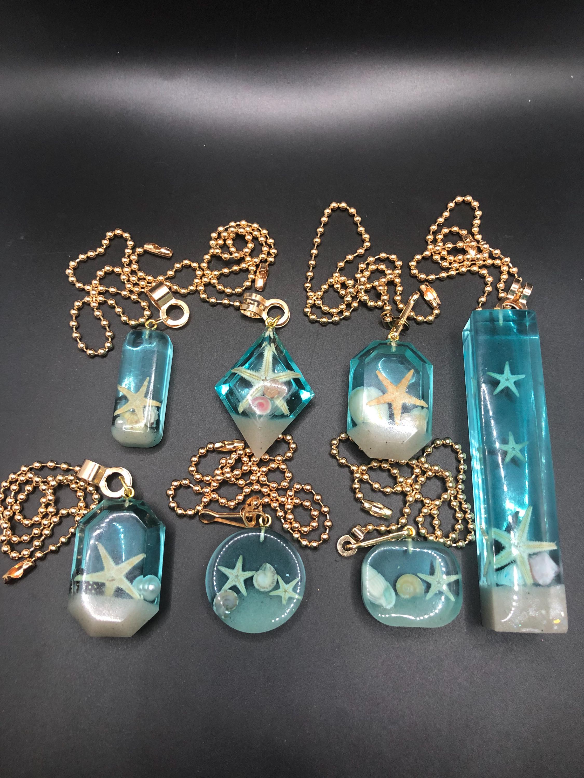 Handmade Resin Beach Themed Fan/Light Pulls, Marine Fan/Light Pulls, Sea Themed Fan Pulls, Ocean Themed Gold Chain Light Pulls Under 25