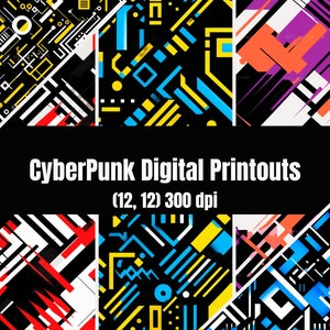 Seamless Vibrant Cyberpunk themed Print Digital Download | Red Blue Yellow Pink/orange Yellow/Blue Cyberpunk Digital Art | High Quality