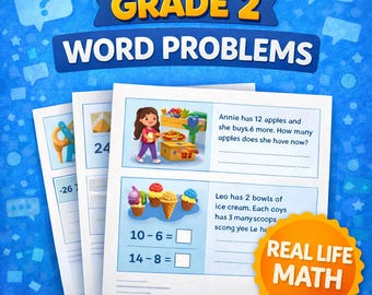 Grade 2 Math Word Problems Worksheets | 2-Digit Addition & Subtraction | No-Prep Printable PDF