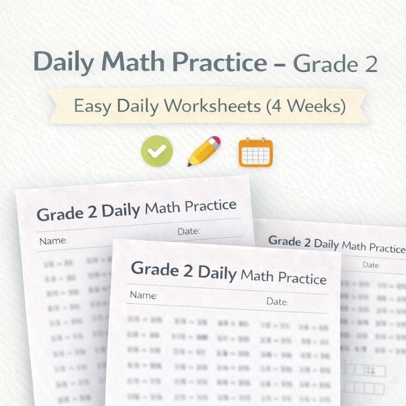 Grade 2 Math Worksheets | Daily Practice, 4 Weeks (PDF Download) - Etsy
