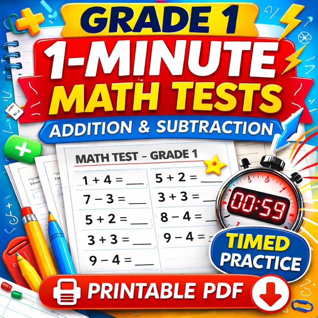 First Grade Simple Math Test Grade 1 Math Speed Tests | Addition & Subtraction (PDF Download) - Etsy