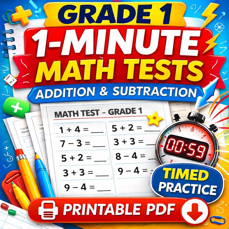 Grade 1 Math Speed Tests | Addition & Subtraction (PDF Download) - Etsy