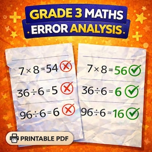 Werkbladen voor analyse van wiskundige fouten graad 3 | Afdrukbare pdf met antwoordsleutel
