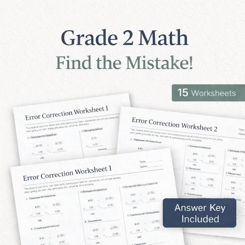 Grade 2 Math Error Correction Worksheets | Printable Find the Mistake ...