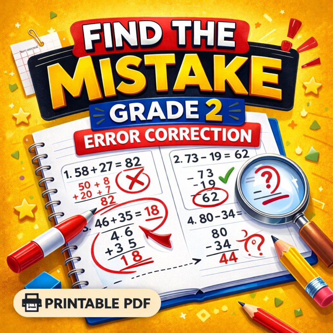 Grade 2 Math Error Correction Worksheets | Printable Find the Mistake ...
