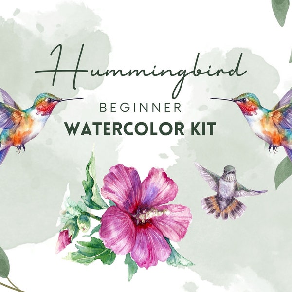 Watercolor Painting Kit, humming bird, Beginner Skill, Intermediate Skill, Watercolor DIY, Learn to Paint, Bird Art, Beginner watercolor kit
