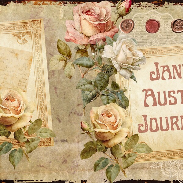 Book Lover Journal Digital Art Decorative Printable Scrapbook Craft Vintage Pages Jane Austin Printable Journal, librarian gift