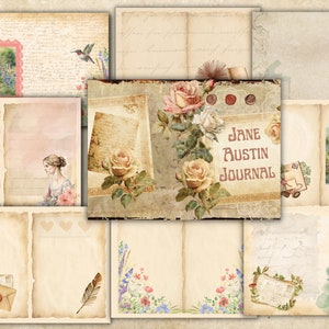 Book Lover Journal Digital Art Decorative Printable Scrapbook Craft Vintage Pages Jane Austin Printable Journal, librarian gift, Pride &