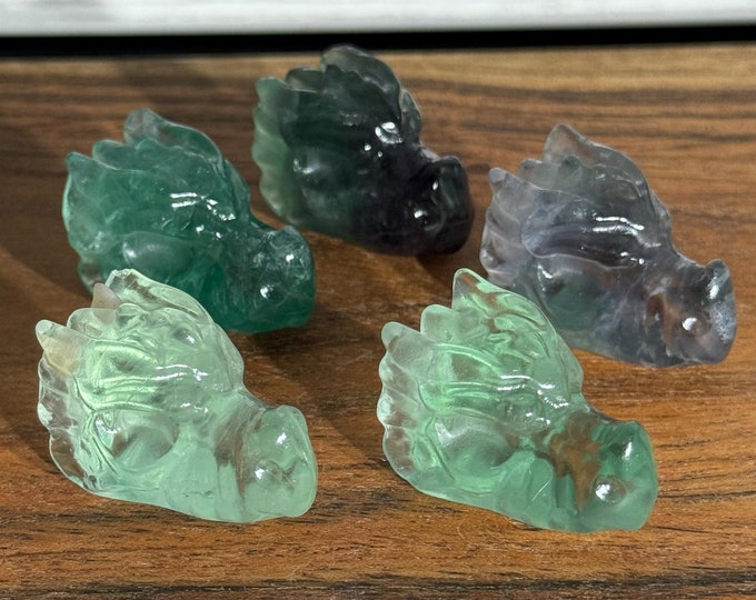 Green Fluorite Dragon Head Mini Carving