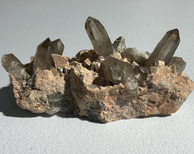 Smokey Quartz on Feldspar Specimen Cluster