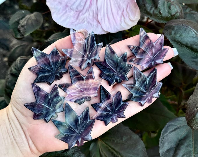 Rainbow Fluorite Cannabis Marijuana Leaf Carving