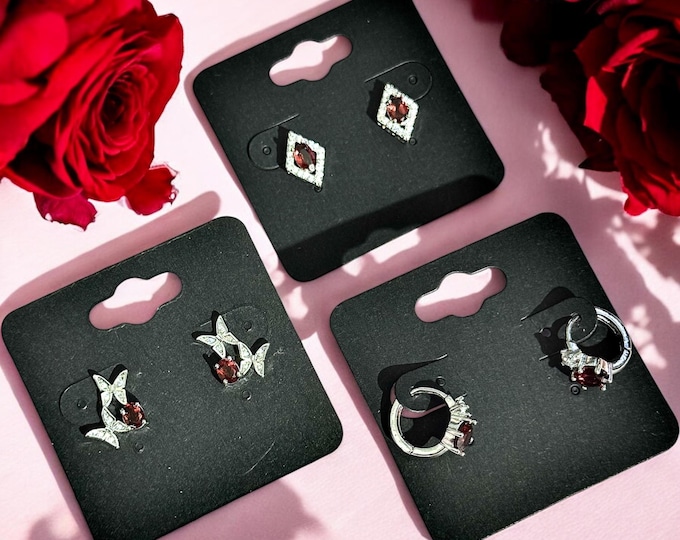 S925 Sterling Silver HQ Gem Grade Garnet Earrings