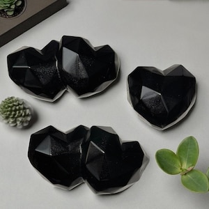 Black Obsidian Faceted Hearts Carving
