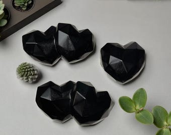Black Obsidian Faceted Hearts Carving