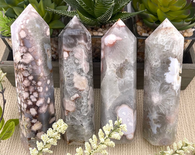 LARGE High Quality Green Quartz Prasiolite Flower Agate Towers