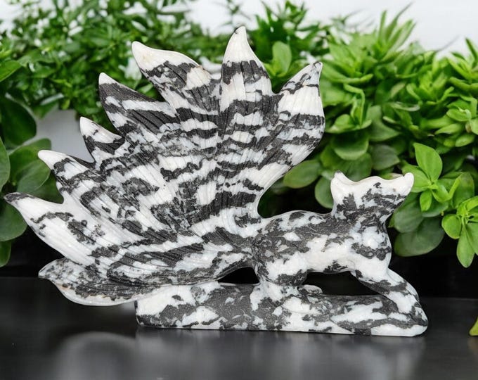 1.7LB Zebra Jasper Nine Tail Fox Carving