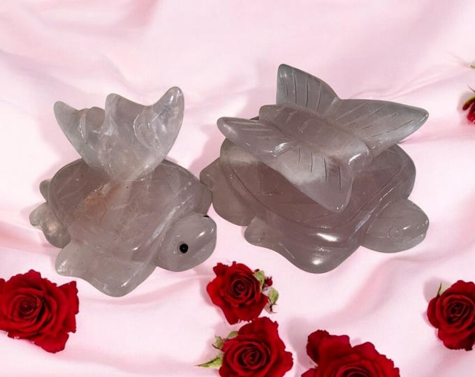 Rose Quartz Turtle with Butterfly or with Moon