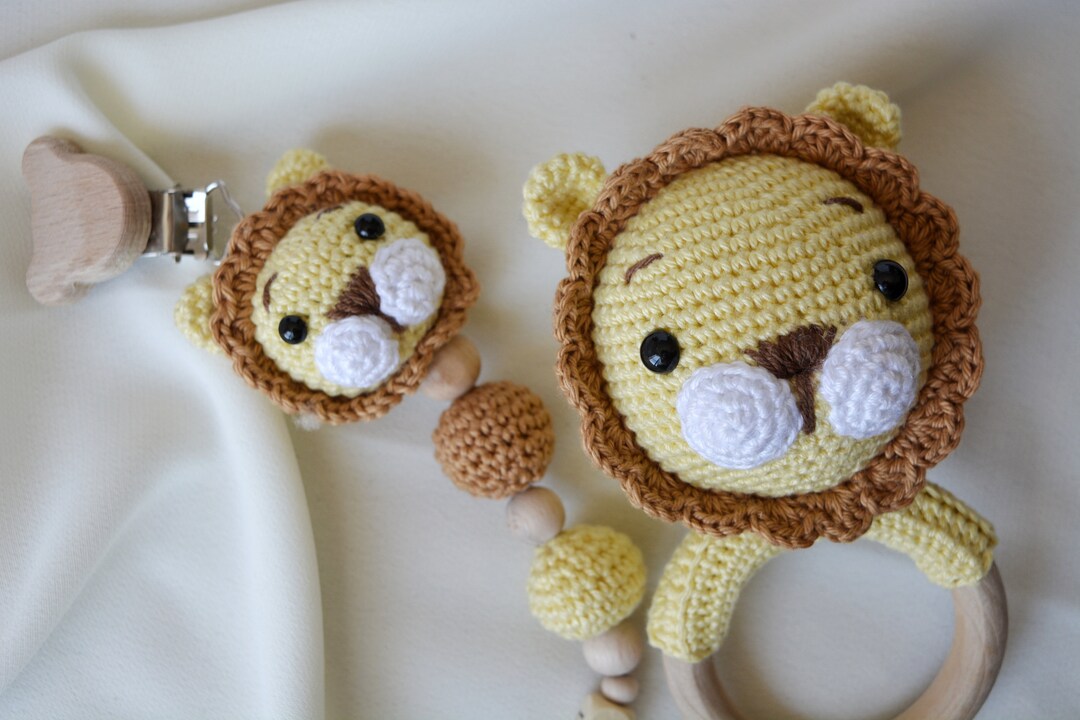 Personalized Baby Crochet Rattle and Pacifier Lion Baby - Etsy