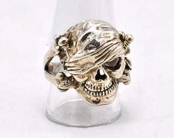 Vintage Silver Skull Pirate Ring 925 Sterling Silver - Size 3 US / F AU