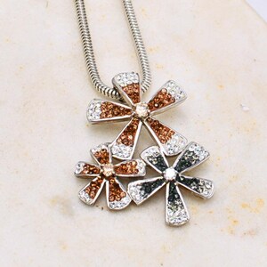 Silver Crystal Flower Necklace - Vintage Pave Sparkly Flowers Statement Necklace