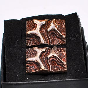 Vintage Cufflinks: Copper Tone Brutalist Style Rectangle Cufflinks With Bark Effect