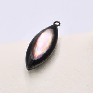Abalone Shell Oval Bullet Shaped Pendant With Sterling Silver Surround - Vintage 925 Silver