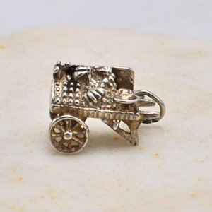 Vintage Fruit Cart Charm - 925 Sterling Silver Vintage Charm Fruit Cart Pendant