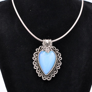 Vintage Sterling Silver Opalite Heart Pendant Necklace