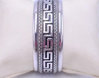 Vintage Sterling Silver 925 Greek Key Wide Cuff Bracelet 36g Meander Bangle Unisex