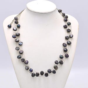 Vintage Baroque Peacock Pearl Necklace: Multi Strand Grey Pearl Collarbone Jewelry