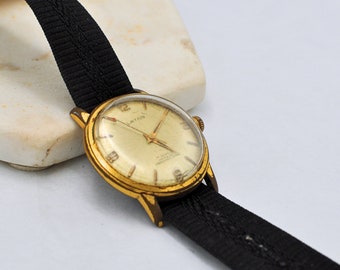 Vintage Men's Mid-Century Wristwatch Lator 17 Jewel Incabloc Swiss Made 1960's - 1970's With Black Fabric Strap
