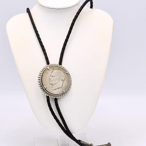 Vintage Leather Bolo Tie With Half American Dollar Coin - Eisenhower Coin on Bolo